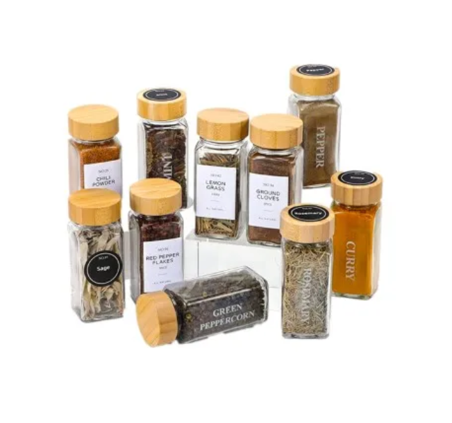 Glass Spice Jars with Bamboo Lids Cabinet