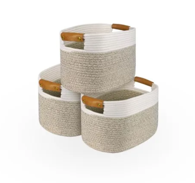 3 Pack Woven Cotton Rope Cube Storage Baskets