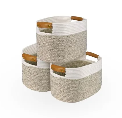3 Pack Woven Cotton Rope Cube Storage Baskets